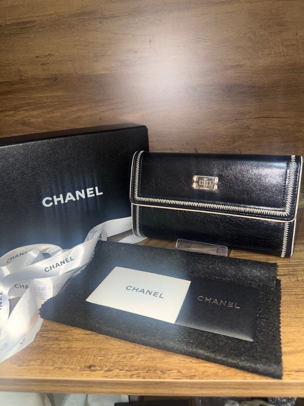 Rare Chanel Reissue 2.55 ZigZag Stitch Long Flap Wallet Black Leather Silver HW